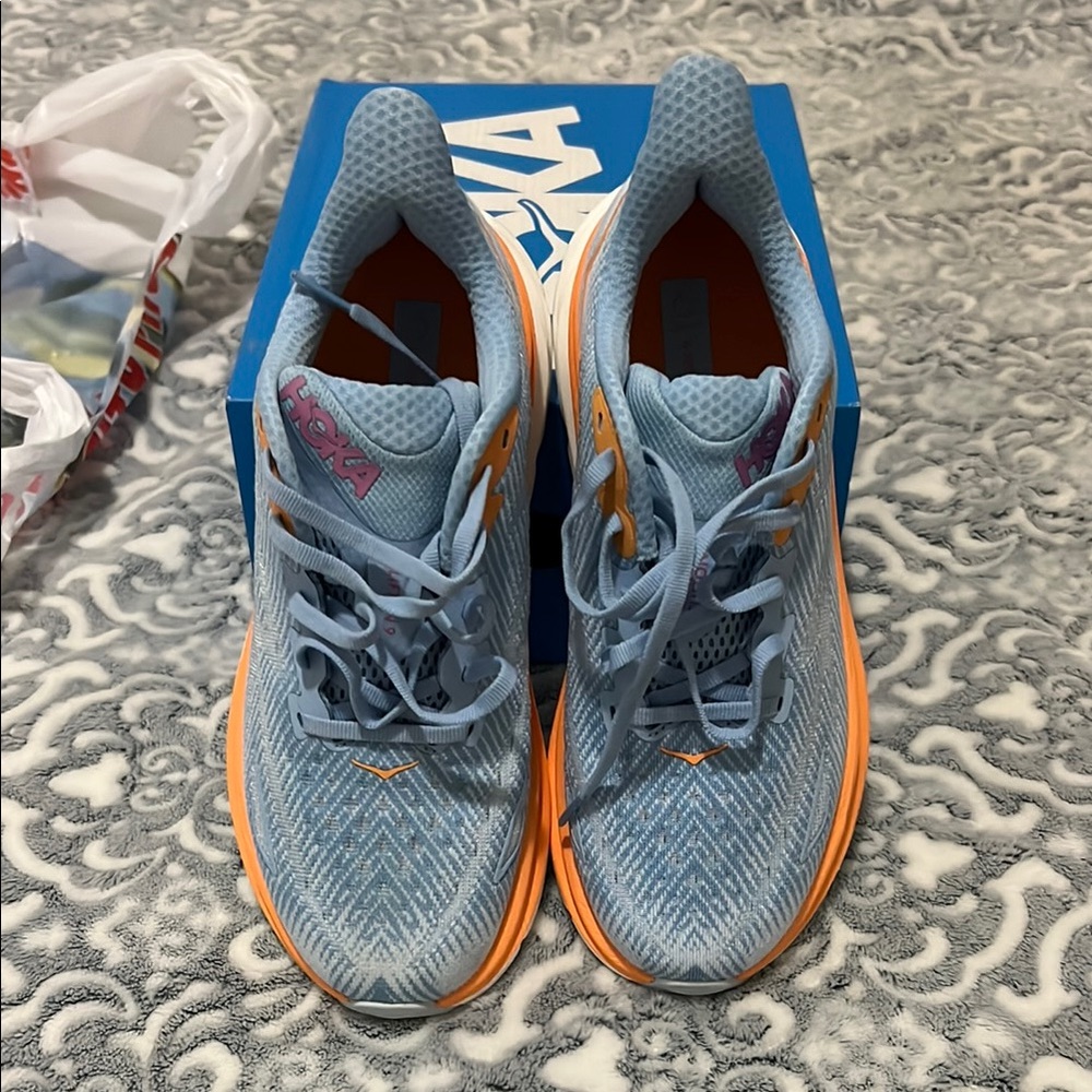 Hoka Blue and Orange Sneakers with Retro Design